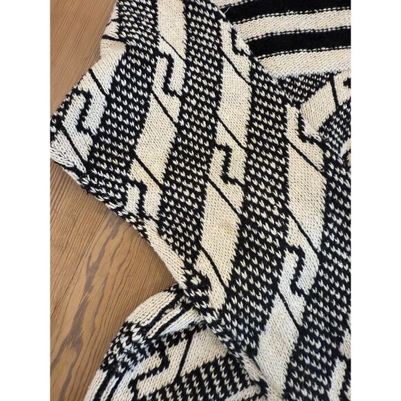 Vintage Peninsula Black White Geometric Sweater Silk Cotton XL - Picture 3 of 6